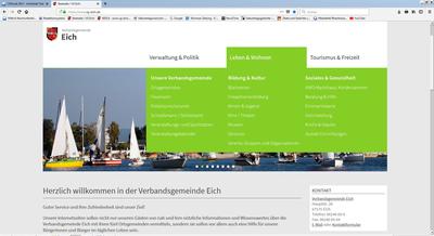 Startseite der VG Eich mit dem Bereich "Leben und Wohnen"